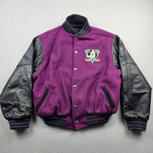 Vintage Mighty‎ Ducks NHL Varsity Jacket Purple Black Kids Size 14 Identity Inc